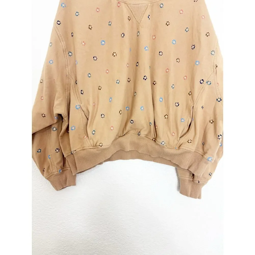 Madewell Terry Sweatshirt in Dot Daisy Size 2X Tan Sloucy Oversized Boho Lounge